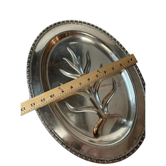 Vintage Large Footed Silver Meat Tray with Tree Well Has Some Wear - Picture 5 of 13